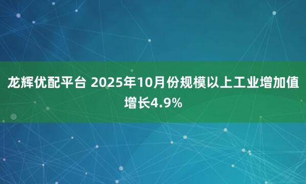 龙辉优配平台 2025年10月份规模以上工业增加值增长4.9%